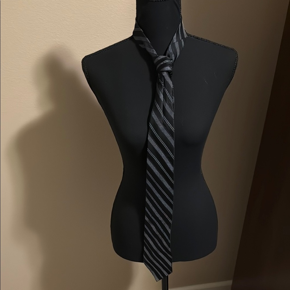 Black & Gray DKNY Silk Striped Tie